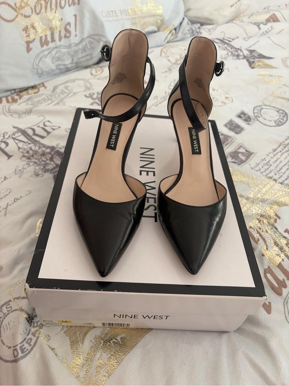 Nine West Black Pointed-Toe Ankle-Strap Pumps